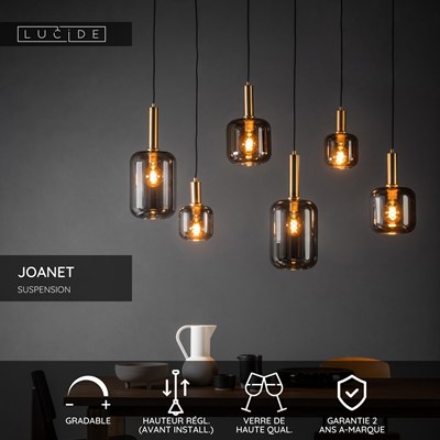 Lucide JOANET - Suspension - 6xE27 - Fumé